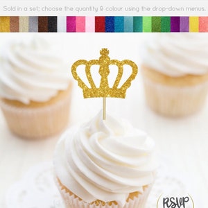 Crown Cupcake Toppers, Royal Party Decor, Glitter Crown Food Picks, Little Prince Party Decorations, Prince Crown Party Decorations