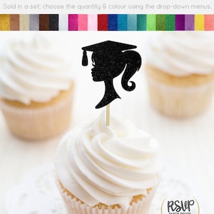 Girl Graduate Head Cupcake Toppers, 2024 Grad Cupcake Toppers, Girl Graduation Party Decor, Female Grad Party Decorations, Grad Food Picks