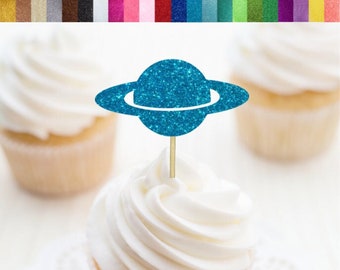 Saturn Cupcake Toppers, Planet Food Picks, Outer Space Birthday Party Decor, Two The Moon Party Decor, Galaxy Baby Shower Decorations