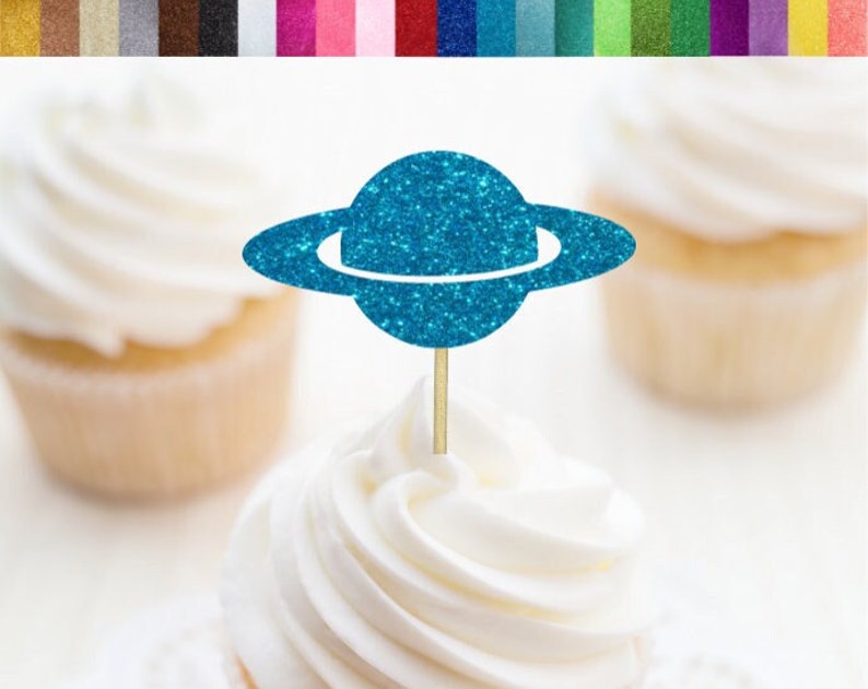 Saturn Cupcake Toppers Planet Food Picks Outer Space Birthday Party Decor Two The Moon Party Decor Galaxy Baby Shower