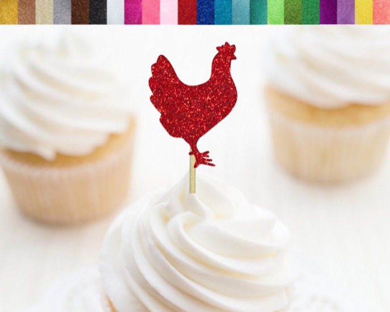 Chicken Cupcake Toppers Rooster Food Picks Farm Party Decor Farm Cupcake Toppers Barnyard Birthday Party Decorations Hen Food