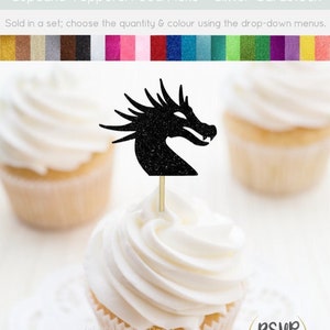 Dragon Head Cupcake Toppers, Dragon Food Picks, Dragon Party Decorations, Medieval Knight Birthday Decor, Fantasy Themed Party Decorations