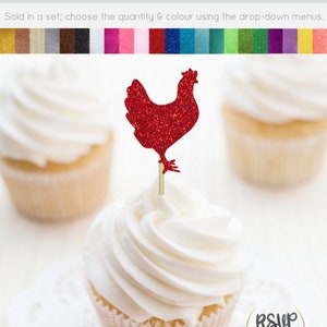 Chicken Cupcake Toppers, Rooster Food Picks, Farm Party Decor, Farm Cupcake Toppers, Barnyard Birthday Party Decorations, Hen Food Picks
