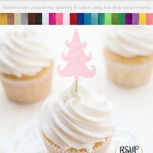 Fancy Christmas Tree Cupcake Toppers, Pastel Christmas Party Decorations, Pink Christmas Party Decor, Pink Winter Birthday Party Toppers