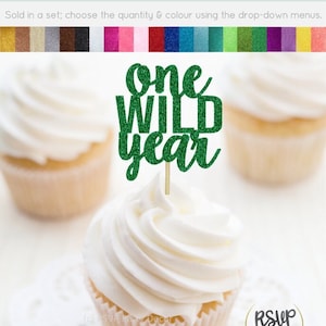 Un topper per cupcake dell'anno selvaggio, decorazioni per feste di 1 ° compleanno, safari nella giungla decorazioni per feste di compleanno 1 °, topper per cupcake Wild One, 1 scelte di cibo