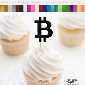 Bitcoin Cupcake Toppers, Krypto Food Picks, Krypto Geburtstag Party Dekor, Geld Themen Essen Picks, Börse Kapitalgeber Party Dekor