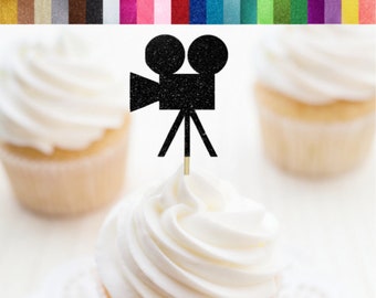 Video Camera Cupcake Toppers, Film Reel Food Picks, Hollywood Themed Party Decor, Film School Graduation, Movie Toppers, Cinema Birthday