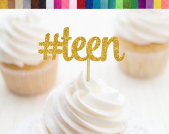 Hashtag Teen Cupcake Toppers, #Teen Food Picks, 13th Birthday Party Decorations, 13 Cupcake Toppers, Thirteen Food Picks, Teen Party Decor
