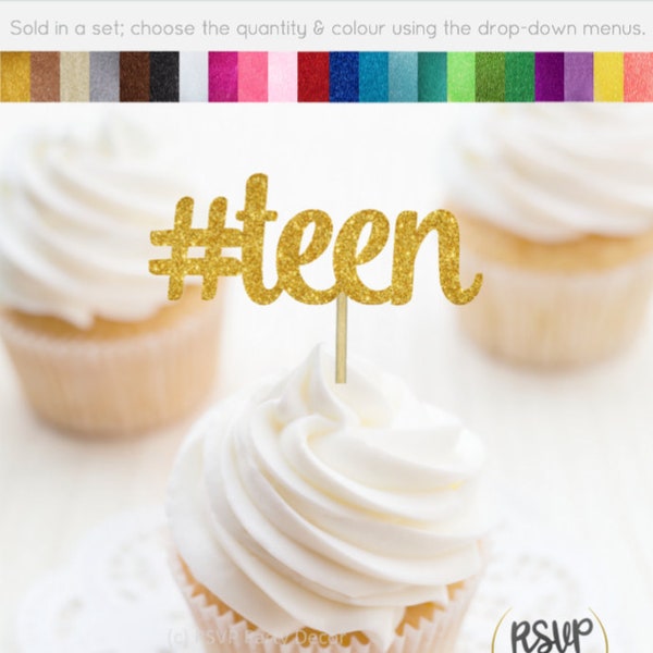 Hashtag Teen Cupcake Toppers, #Teen Food Picks, 13th Birthday Party Decorations, 13 Cupcake Toppers, Thirteen Food Picks, Teen Party Decor