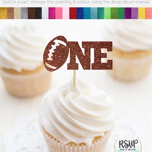 Football One Cupcake Toppers, Football 1st Birthday Cupcake Toppers, Sports 1st Birthday Party Decor, First Down Birthday Party Decor