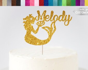 Topper de la torta de la sirena, topper de la torta de la sirena del brillo, decoración de la fiesta de la sirena, bajo el topper del pastel del mar, pieza central de la sirena, fiesta del tema de la sirena