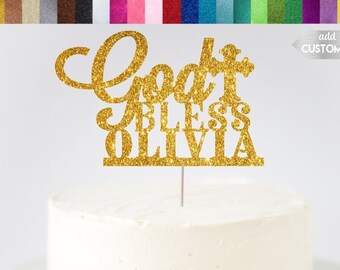 God Bless Cake Topper, Baptism Cake Topper, Communion Cake Topper, Confirmation Cake Topper, Holy Celebration Decor, Glitter Baptism Topper