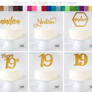 Nineteen Topper, 19 Cake Topper, Happy 19th Cake Topper, 19th Birthday Decor, 19th Anniversary Topper, 19 Party Decorations