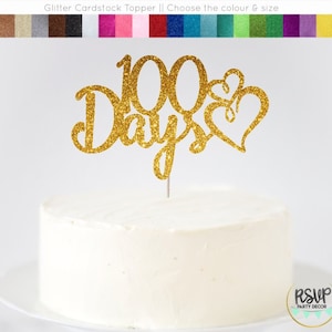 Adorno para tarta de 100 días, decoración para fiesta de 100 días, adorno para tarta de 100 días, fiesta de 100 días para bebé, decoración para fiesta de 100 días, letrero de 100 días, purpurina