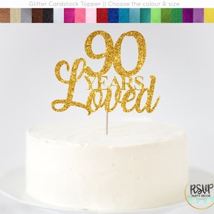 Topper de bolo 90 anos amado, Topper de bolo de 90 anos, Decorações de 90 anos, Topper de bolo glitter 90, Centros de mesa de 90 anos, Amei