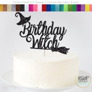 Birthday Witch Cake Topper, Halloween Themed Birthday Party Decorations, Halloween Birthday Cake Topper, Glitter Birthday Witch Sign