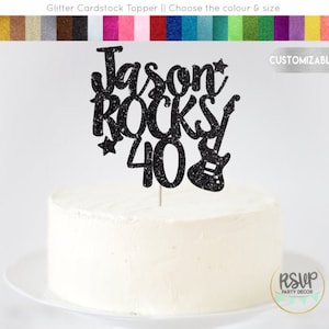 ANY NAME & AGE Custom Rocks Cake Topper, Rock &#39;n Roll Cake Topper, Rock Themed Party Decorations, Electric Guitar Cake Topper, Music Topper