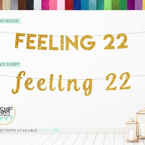 Feeling 22 Banner, 22nd Birthday Banner, 22nd Birthday Party Decorations, Glitter Feeling 22 Sign