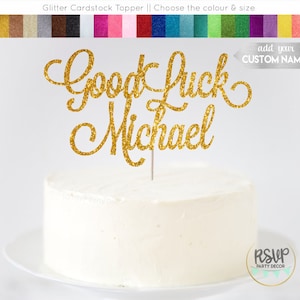 Niestandardowy topper na tort z napisem „Szczęście”, spersonalizowany znak „Szczęście”, topper na tort z napisem „Bon Voyage”, topper na tort z napisem „Życzenia”, dekoracje na przyjęcie emerytalne