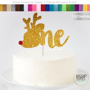2-Colour Rudolph One Cake Topper, Deer 1st Birthday Cake Topper, Christmas Cake Smash Topper, Deer Cake Topper, One Deerful Party Decor