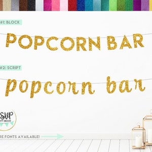 Popcorn Bar Banner, Popcorn Bar Sign, Popcorn Station Banner, Popcorn Station Sign, Popcorn Party Decor, Ready to Pop, Hollywood Party