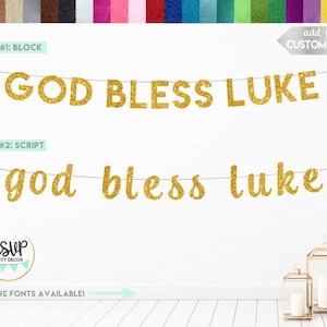 Custom God Bless Banner, God Bless Name Sign, Baptism Banner, Baptism Decor, Christening Banner, Christening Decor, Holy Communion Decor