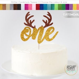 2-Colour Antler One Cake Topper, Deer 1st Birthday Cake Topper, Winter Cake Smash Topper, Deer Cake Topper, One Deerful Party Decor