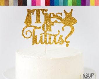 Topper de bolo com gravatas ou tutus, topper de bolo revelador de gênero, topper de bolo de menino ou menina, ele ou ela, decorações de festa reveladoras de gênero com gravatas ou tutus