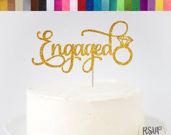 Engaged Cake Topper, Engagement Party Cake Topper, Engaged Ring Cake Topper, Glitter Engagement Cake Topper, Engaged Sign With Ring