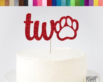 Paw Two Cake Topper, Hond 2e Verjaardag Cake Topper, Puppy Thema 2e Verjaardagsfeest, Puppy Party, Paw Print, Paw Cake Topper