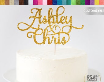 Nombres personalizados Cake Topper, Topper de pastel personalizado con dos nombres, topper de pastel de compromiso personalizado, topper de pastel de boda, nombre Topper de pastel