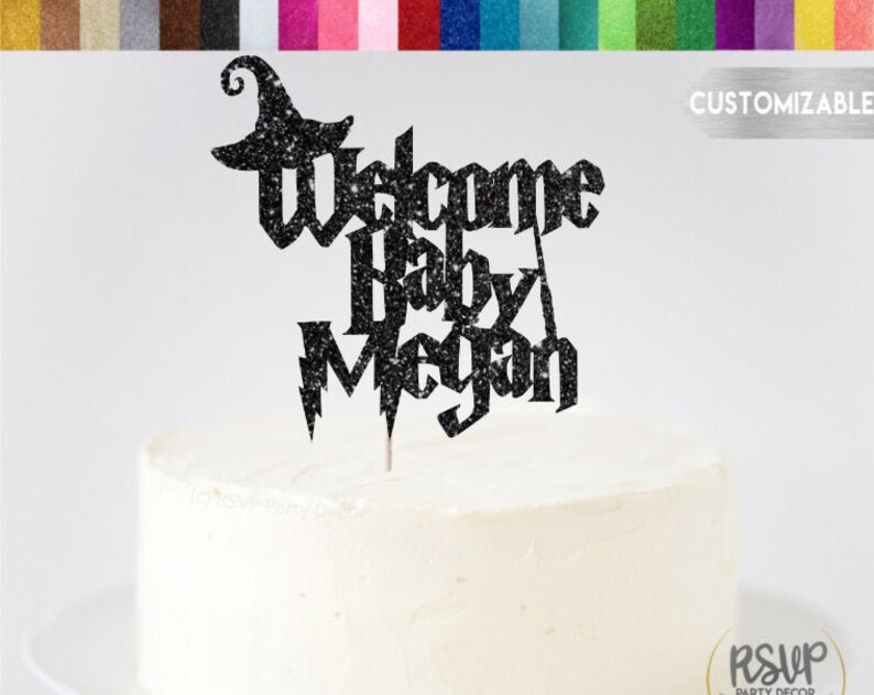 Wizard Themed Custom Welcome Baby Cake Topper Wizard Baby Shower Decorations Wizard Theme Party Decor Personalized Cake