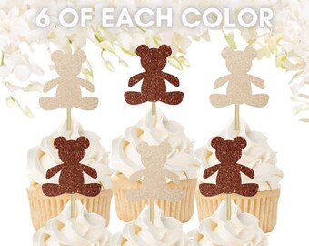 Teddy Bear Baby Shower Decor, Teddy Bear Cupcake Toppers, Teddy Bear Birthday Decorations, Teddybear Baby Shower Party Supplies - 12 PCS