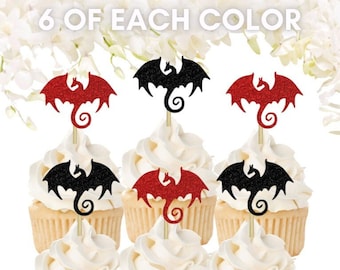 Dragon Party Decorations, Dragon Cupcake Toppers, Dragon Birthday Decor for Fantasy Themed Party, Dragon Baby Shower Decorations - 12 PCS