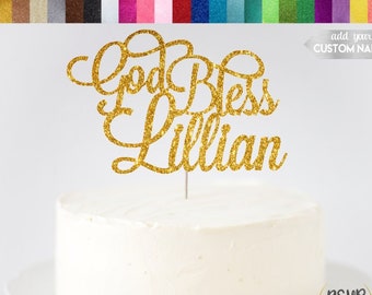 God Bless Cake Topper, Baptism Cake Topper, Communion Cake Topper, Confirmation Cake Topper, Christening Topper, Script God Bless Topper