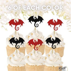 Dragon Party Decorations, Dragon Cupcake Toppers, Dragon Birthday Decor for Fantasy Themed Party, Dragon Baby Shower Decorations - 12 PCS