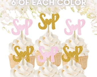 Custom Engagement Party Cupcake Toppers, Personalized Wedding Cupcake Toppers, Initial Cupcake Toppers, Letter Cupcake Toppers - 12 PCS