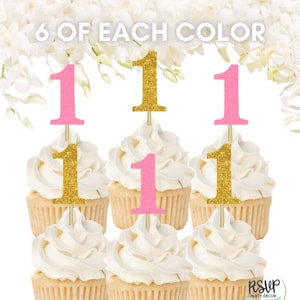 Decorazioni per la prima festa di compleanno, 1 topper per cupcake, decorazioni per feste per decorazioni del 1° compleanno, un topper per cupcake, plettri numero 1 - 12 pezzi