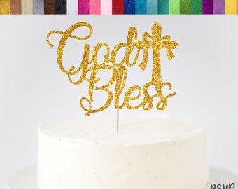 Dio benedica Cake Topper con croce, Battesimo Cake Topper, Communion Cake Topper, Confirmation Cake Topper, Cross Cake Topper