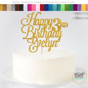 Custom Happy Birthday with Age Cake Topper, Happy Birthday Name and Number Cake Topper, Personalized Happy Birthday Cake Topper