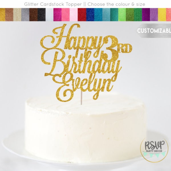 Feliz cumpleaños personalizado con age cake topper, nombre de cumpleaños feliz y número de pastel topper, personalizado Feliz cumpleaños topper topper