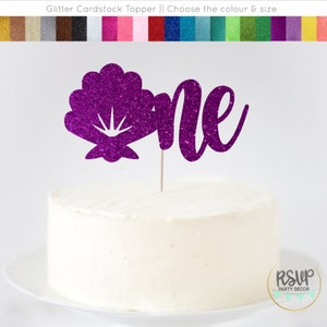 Topper de bolo Shell One, Topper de bolo de primeiro aniversário com tema sereia, Topper de bolo de primeiro aniversário do oceano, decorações de primeiro aniversário sob o mar