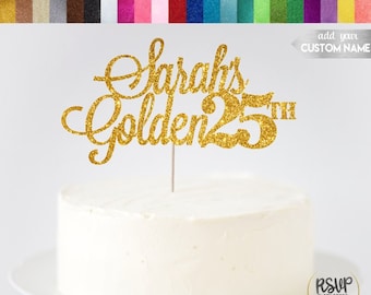 ANY NAME & NUMBER - Custom Golden Birthday Cake Topper, Happy Golden Birthday Sign, Champagne Birthday Decor, Lucky Birthday Decor