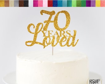 70 Years Loved Cake Topper, 70th Birthday Cake Topper, 70th Birthday Decorations, Glitter 70 Cake Topper, 70th Birthday Centrepiece, Sparkle
