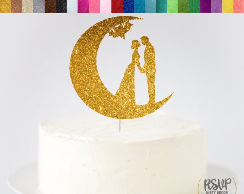 Moon Bride and Groom Cake Topper Stars and Moon Wedding Cake Topper Wedding Night Decorations Celestial Wedding Cake Topper