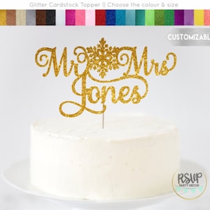 Custom Winter Mr & Mrs Cake Topper, Mr and Mrs Snowflake Cake Topper, Winter Wedding Cake Topper, Personalized Winter Wedding Decor