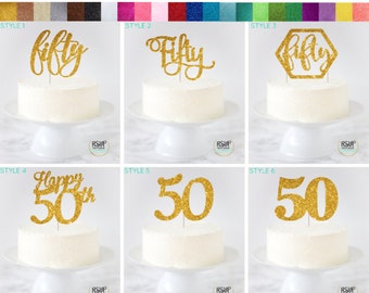 Fifty Cake Topper, 50 Cake Topper, 50th Birthday Decor, 50th Decorations, Fiftieth Cake Topper, 50th Anniversary Decorations