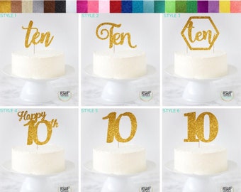 Ten Cake Topper, 10 Cake Topper, Double Digits Cake Topper, Happy 10th Cake Topper, 10th Birthday Decor, 10th Anniversary Topper