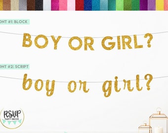 男の子か女の子のバナー、性別発表バナー、男の子か女の子のサイン、彼か彼女、性別発表パーティーのデコレーション、性別発表サイン、キラキラバナー