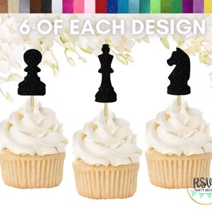 18 PCS Chess Cupcake Topper Set, Chess Birthday Decorations, Chess Party Decor, Game Night Party Decorations, Chess Piece Toothpicks